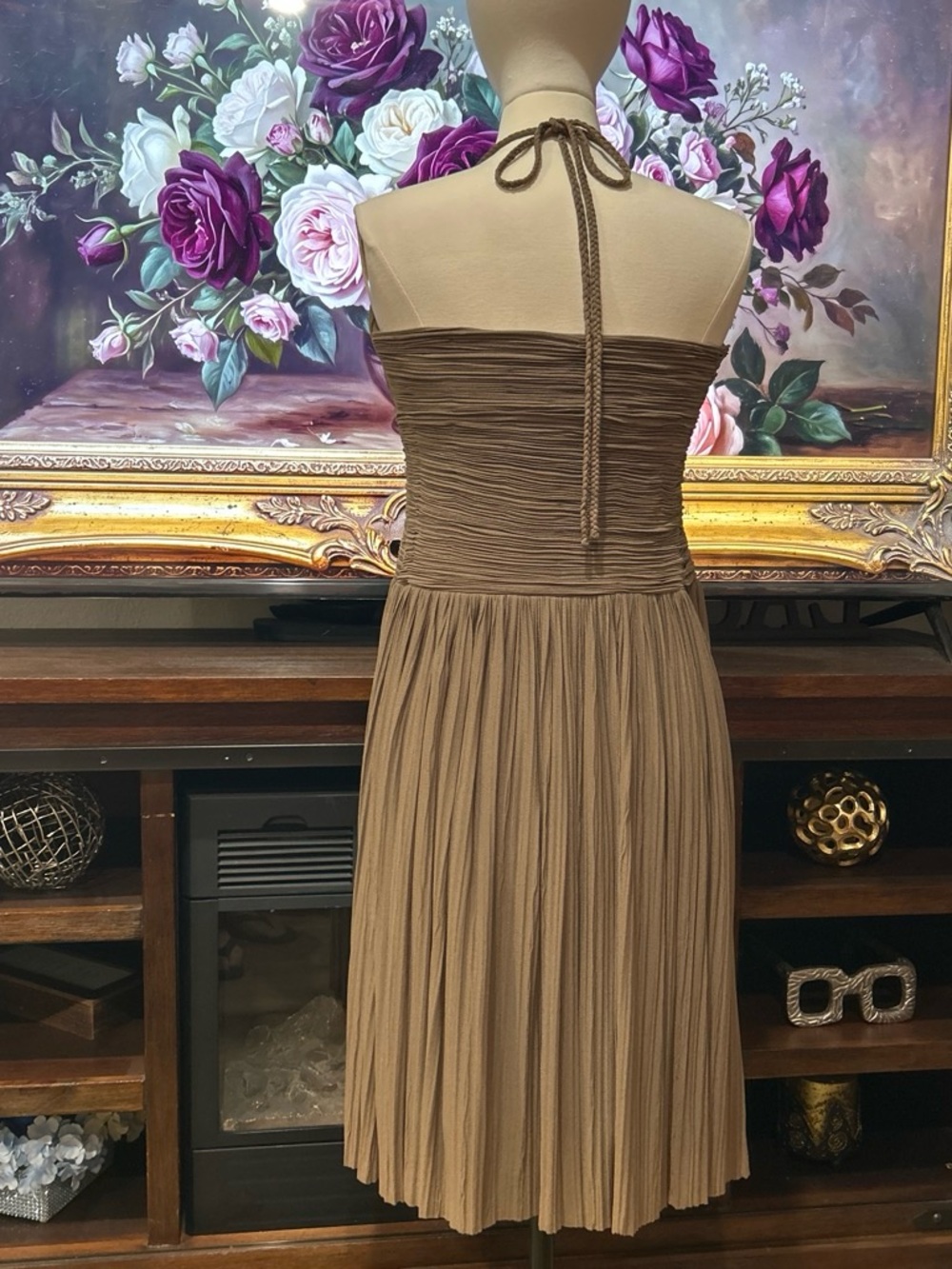 BCBGMaxAzria Brown Pleated Halter Cocktail Dress - Picture 3 of 8